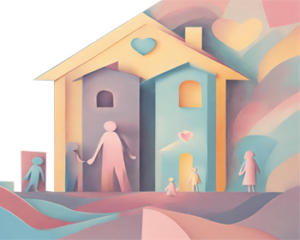 abstrakcyjny obrazek ukazujący rodzinę w domu